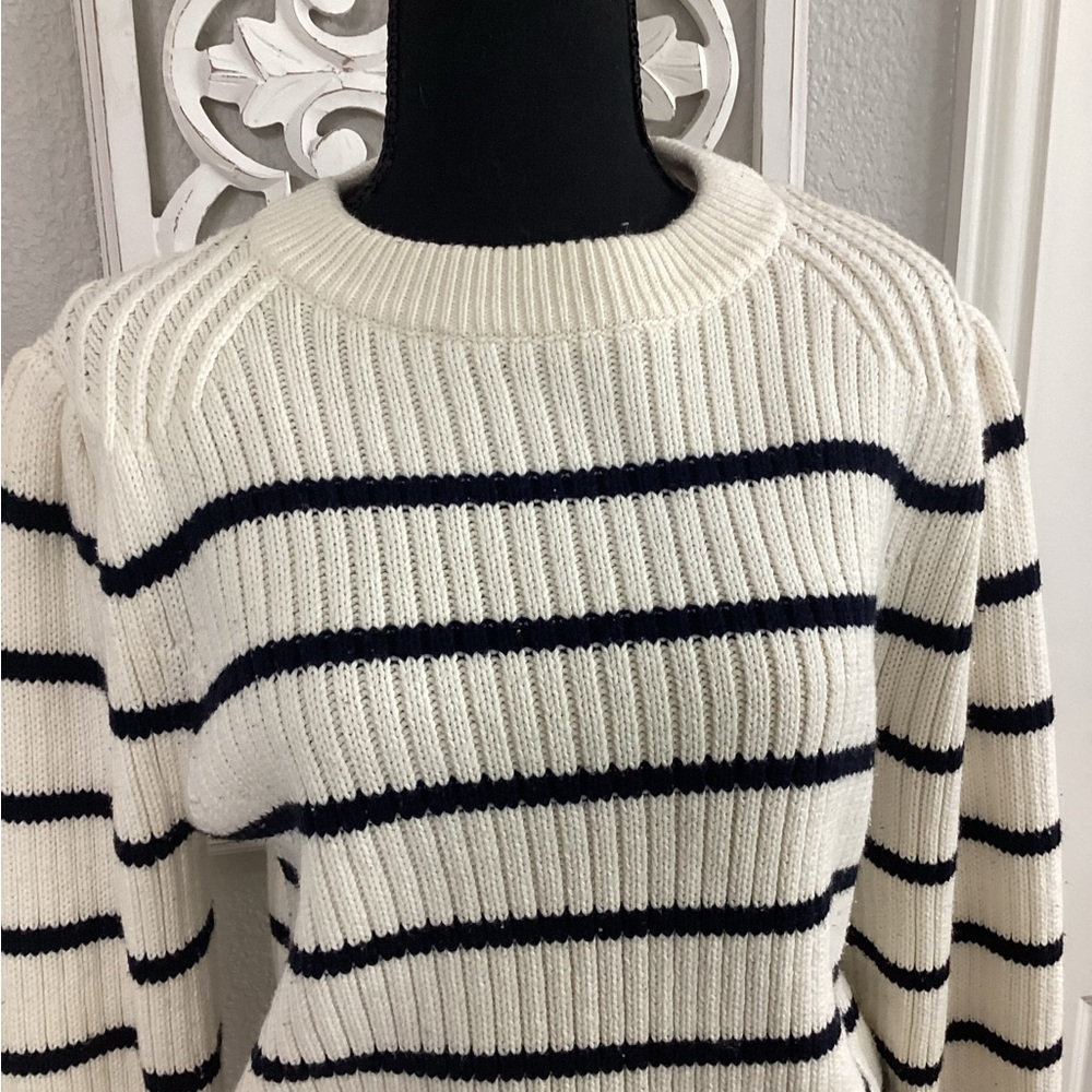 Scotch & Soda - Cream Sweater w/ Black Stripe & Puff Sleeve, Size L - Picture 3 of 7